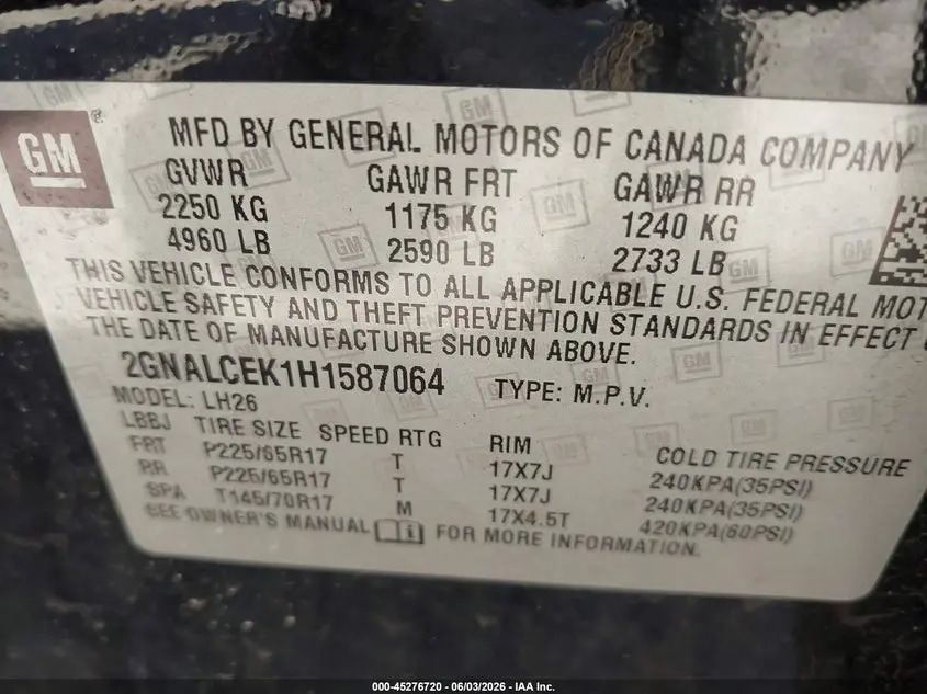 2017 CHEVROLET EQUINOX LT