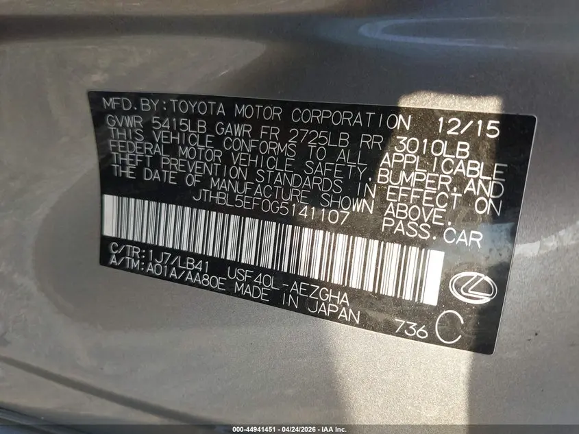 2016 LEXUS LS 460  