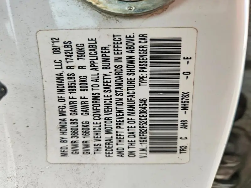 2012 HONDA CIVIC LX  