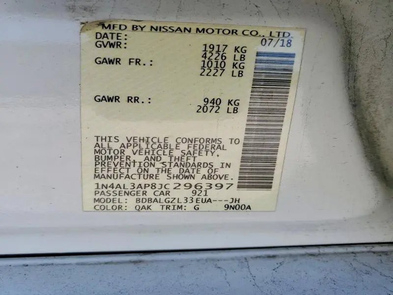 2018 NISSAN ALTIMA 2.5 S  