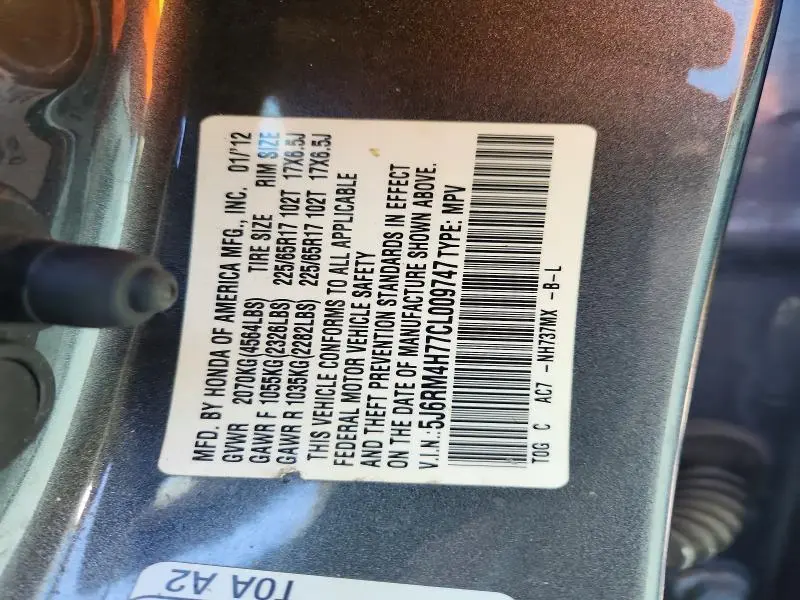 2012 HONDA CR-V EXL  