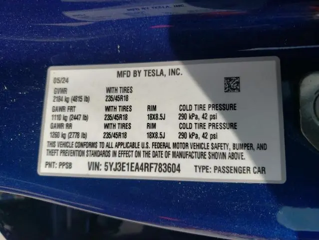 2024 TESLA MODEL 3 