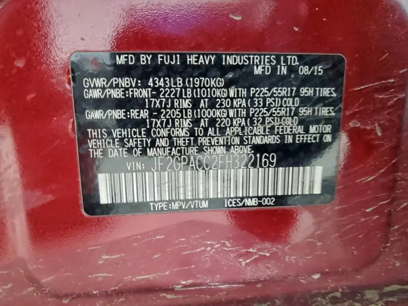 2015 SUBARU XV CROSSTREK 2.0 PREMIUM  