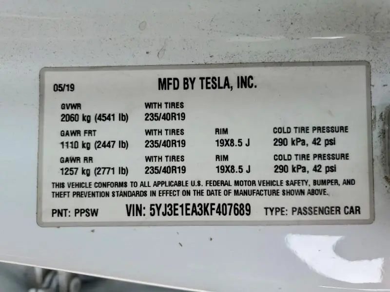 2019 TESLA MODEL 3   