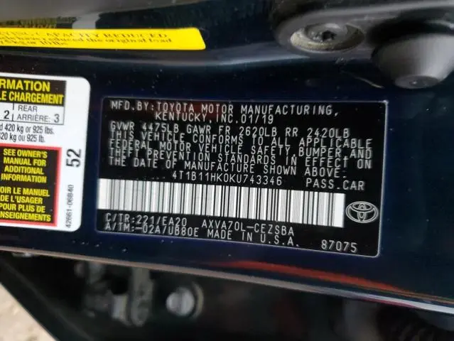 2019 TOYOTA CAMRY L