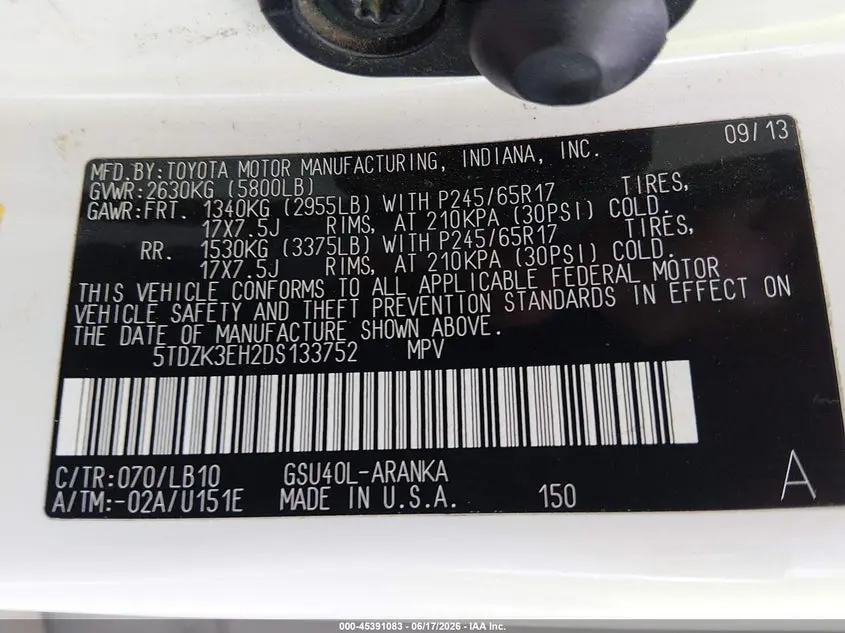 2013 TOYOTA HIGHLANDER SE V6