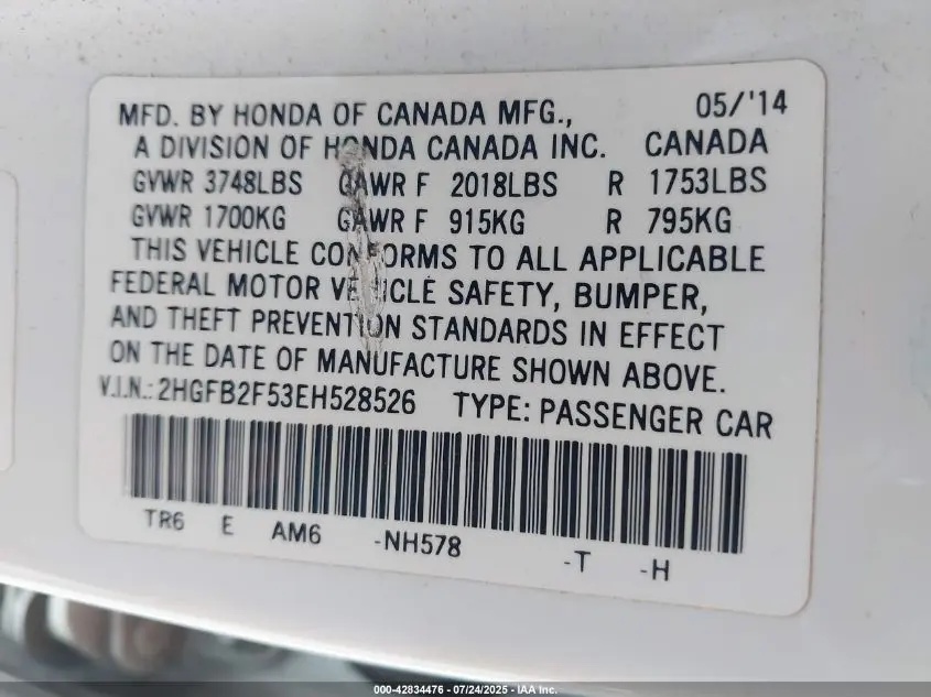 2014 HONDA CIVIC LX