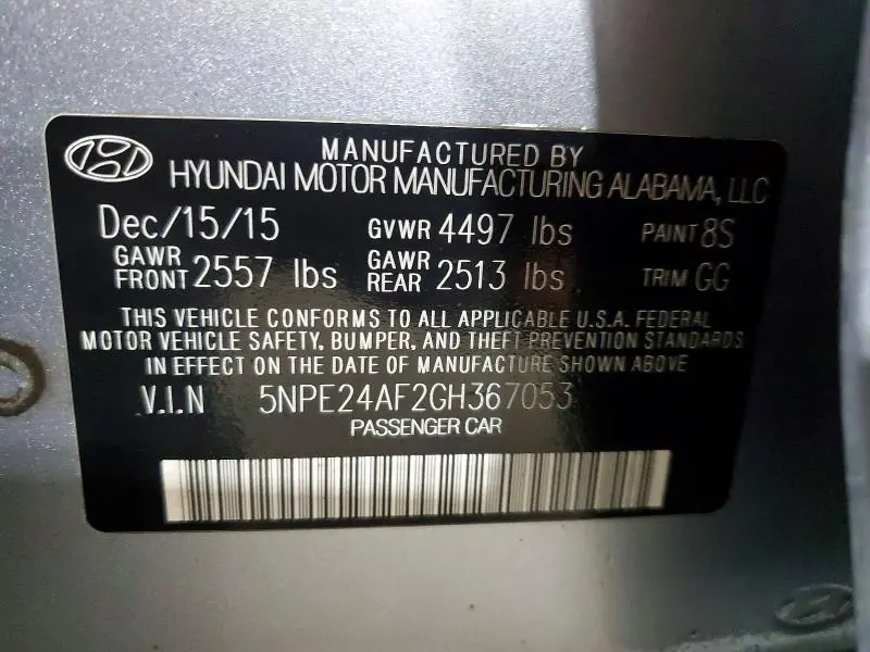 2016 HYUNDAI SONATA SE  