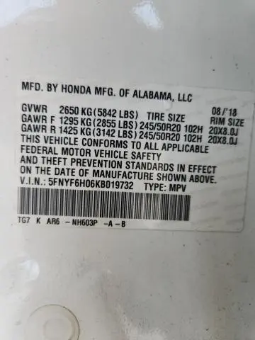 2019 HONDA PILOT ELITE  