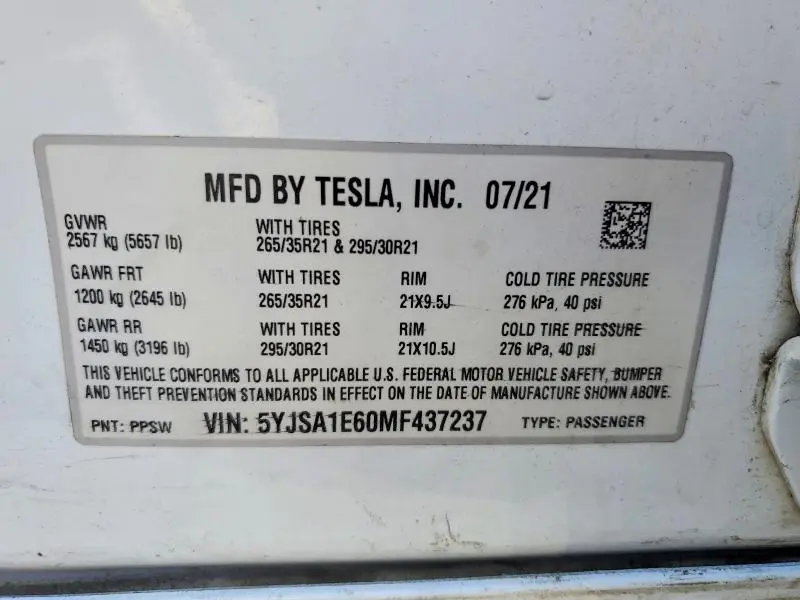 2021 TESLA MODEL S   