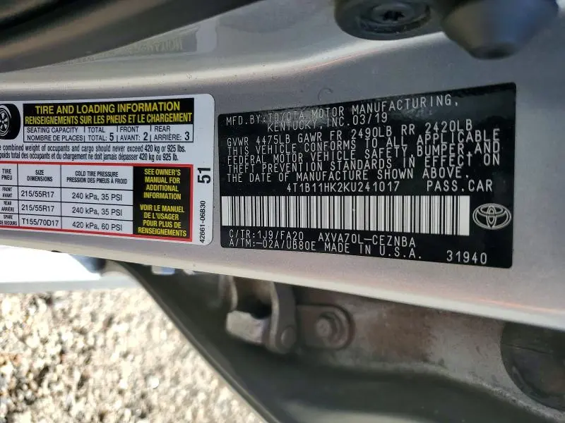 2019 TOYOTA CAMRY LE  