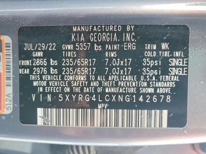 2022 KIA SORENTO LX  