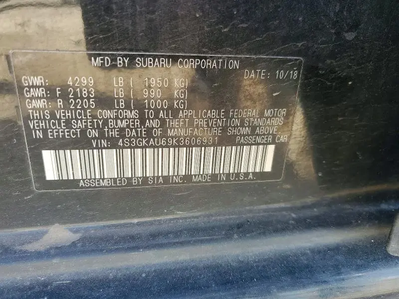 2019 SUBARU IMPREZA LIMITED  