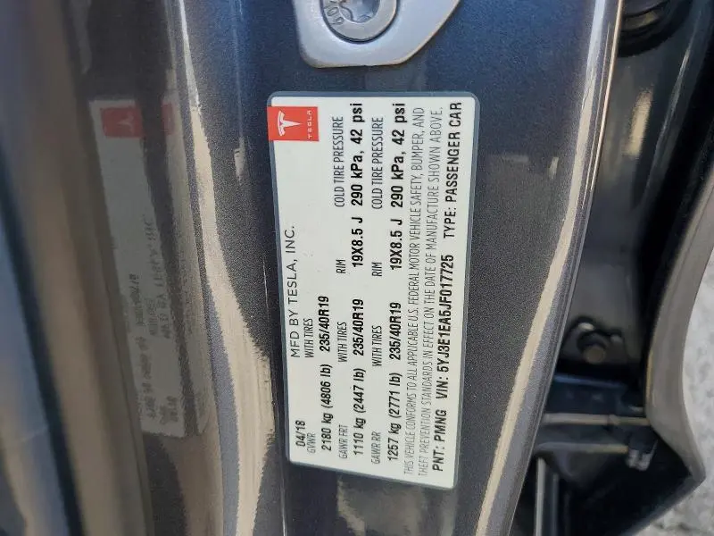 2018 TESLA MODEL 3   
