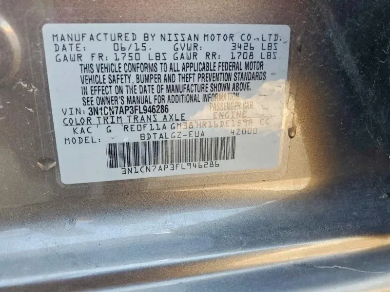 2015 NISSAN VERSA   
