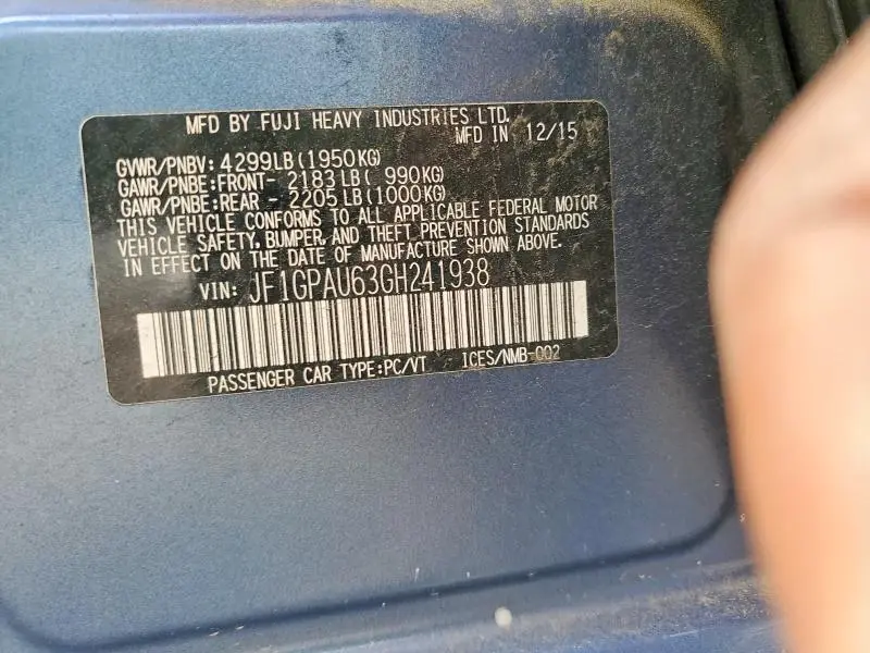 2016 SUBARU IMPREZA SPORT LIMITED  