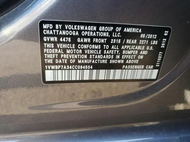 2012 VOLKSWAGEN PASSAT SE