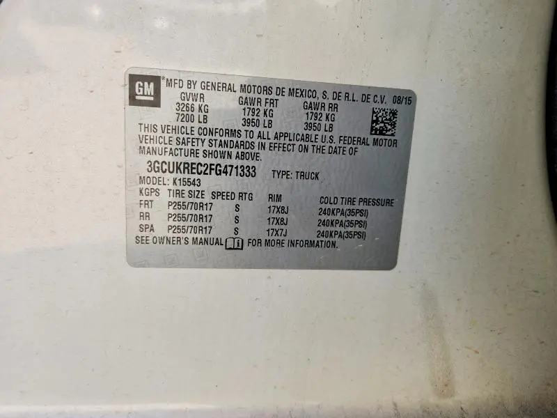 2015 CHEVROLET SILVERADO K1500 LT  