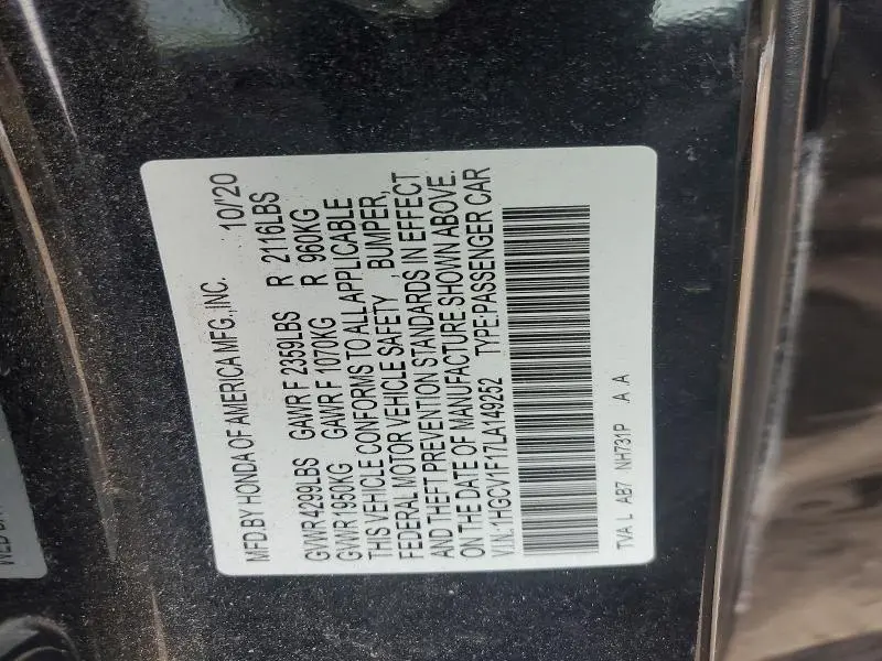 2020 HONDA ACCORD LX  