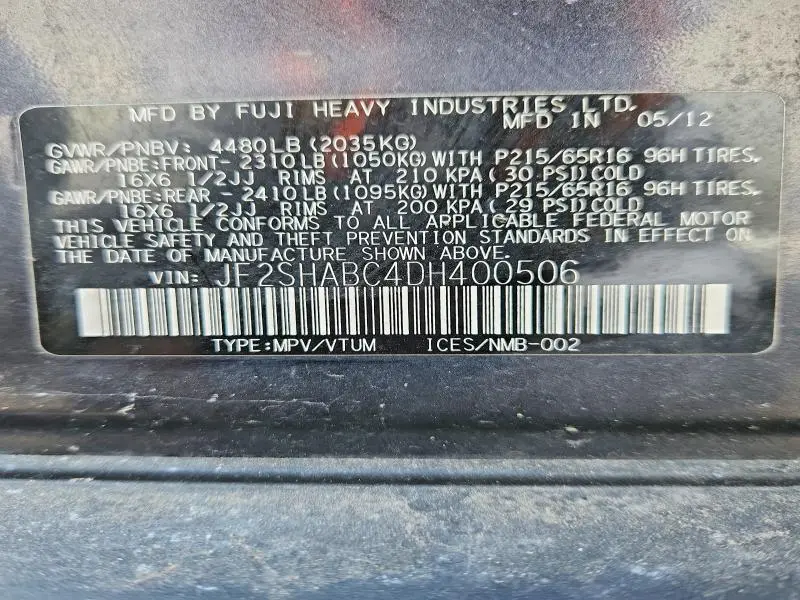 2013 SUBARU FORESTER 2.5X  