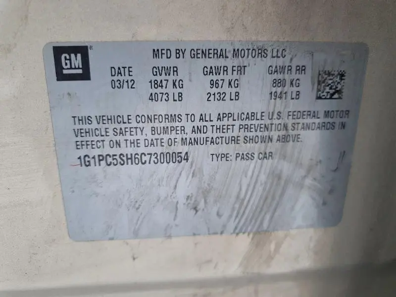 2012 CHEVROLET CRUZE LS  