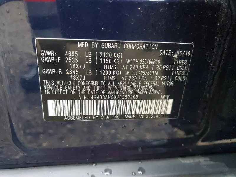 2018 SUBARU OUTBACK 2.5I LIMITED  