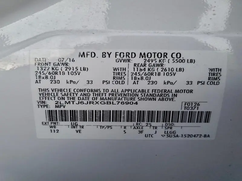 2016 LINCOLN MKX PREMIERE  