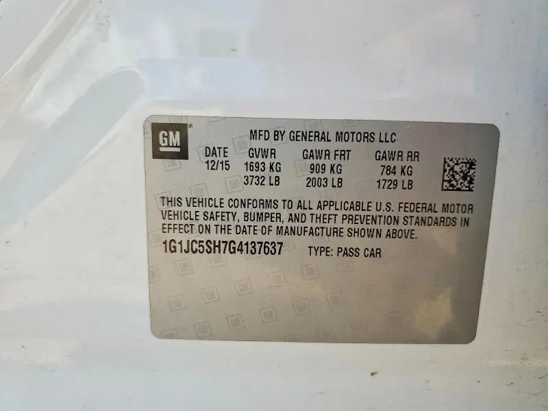 2016 CHEVROLET SONIC LT  