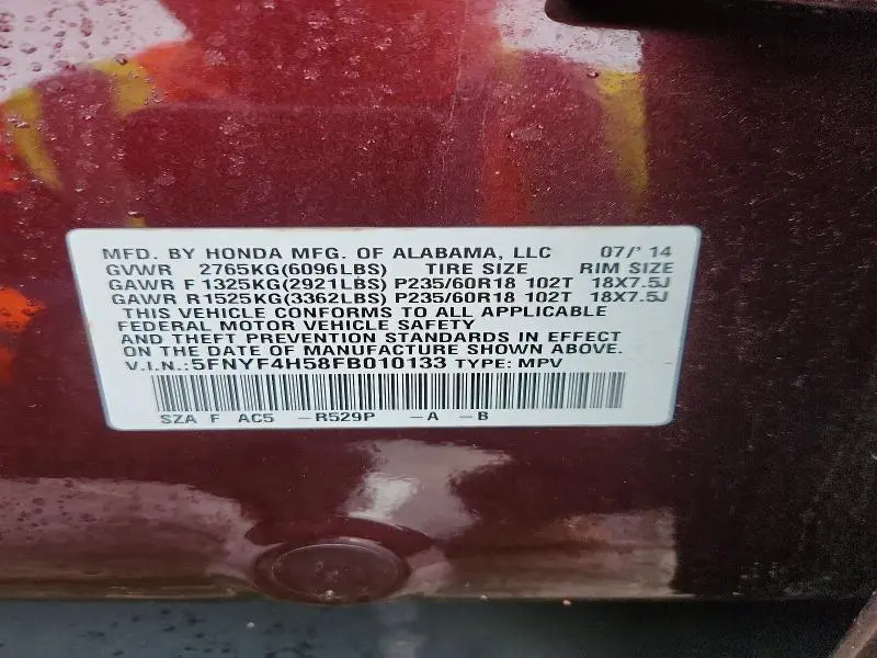 2015 HONDA PILOT EXL  