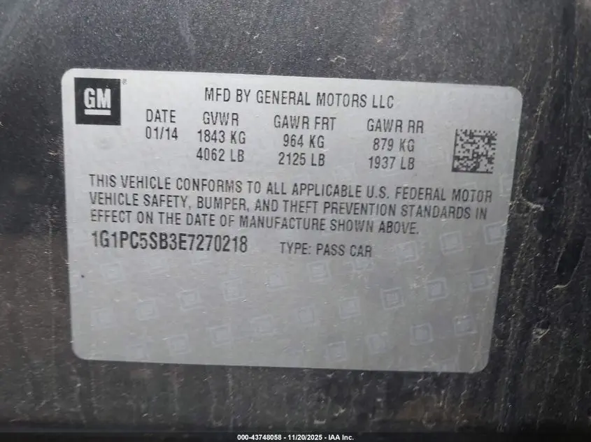 2014 CHEVROLET CRUZE 1LT AUTO