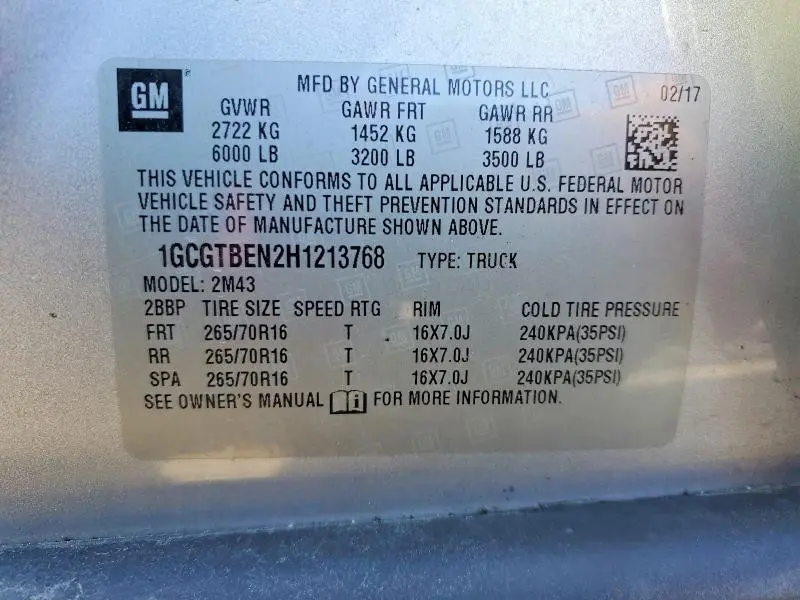 2017 CHEVROLET COLORADO   