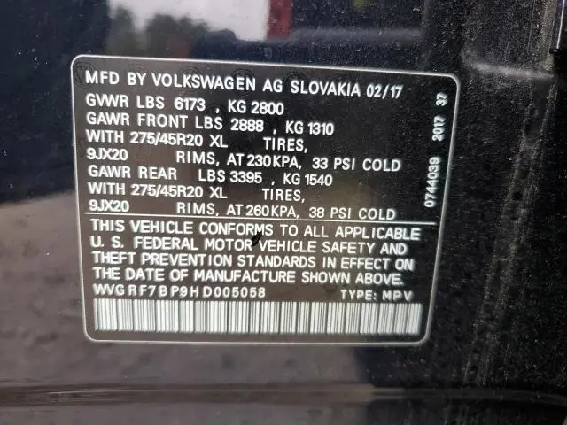 2017 VOLKSWAGEN TOUAREG WOLFSBURG  