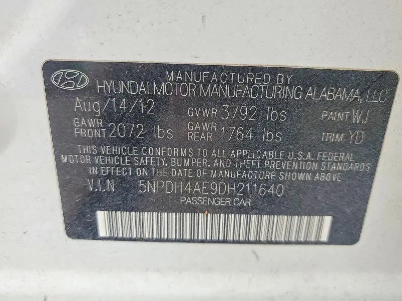 2013 HYUNDAI ELANTRA LIMITED  
