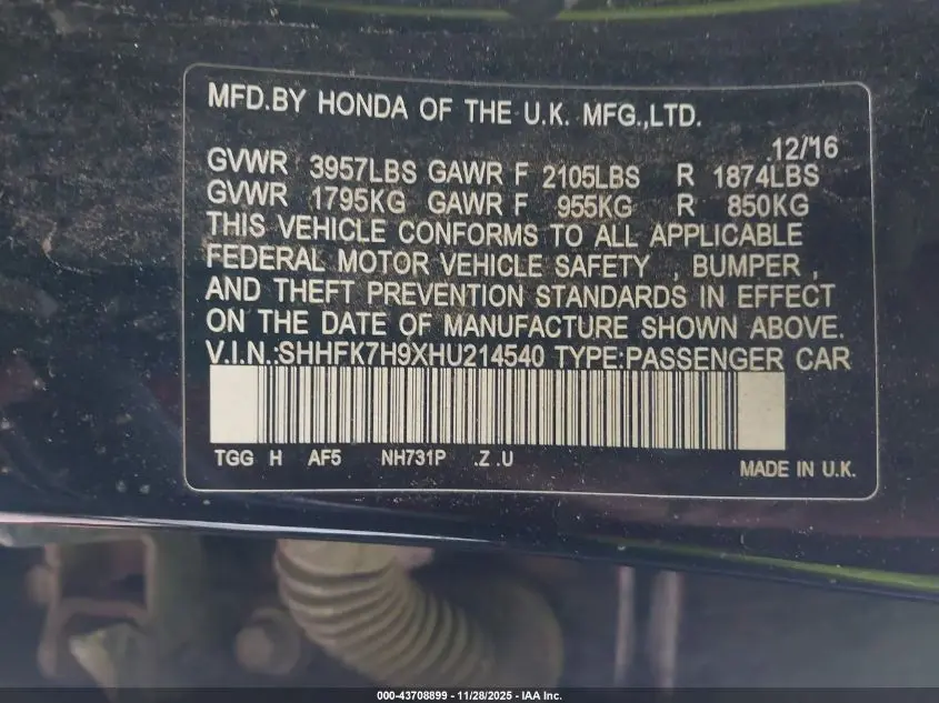 2017 HONDA CIVIC SPORT TOURING