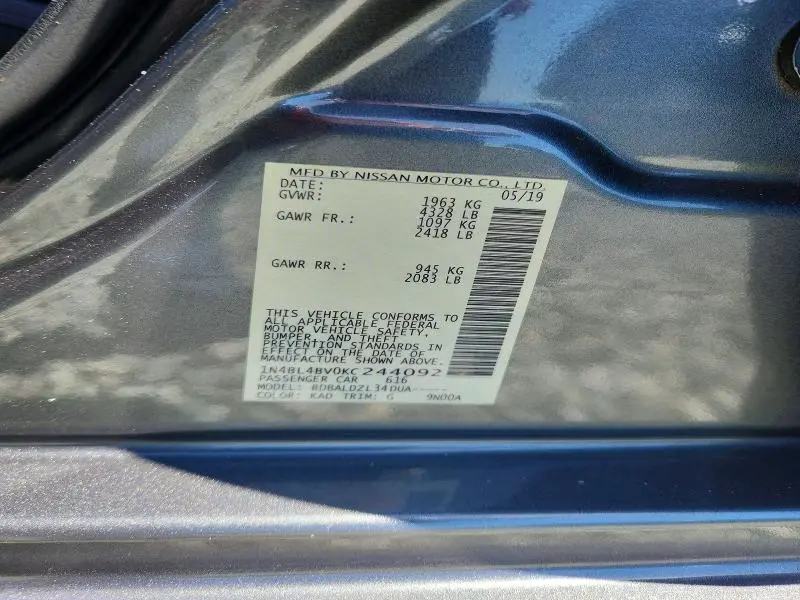 2019 NISSAN ALTIMA S  