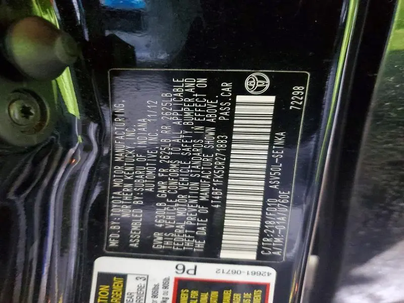 2012 TOYOTA CAMRY BASE  