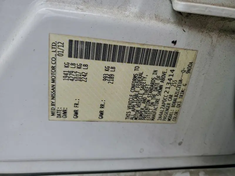 2012 NISSAN ALTIMA BASE  