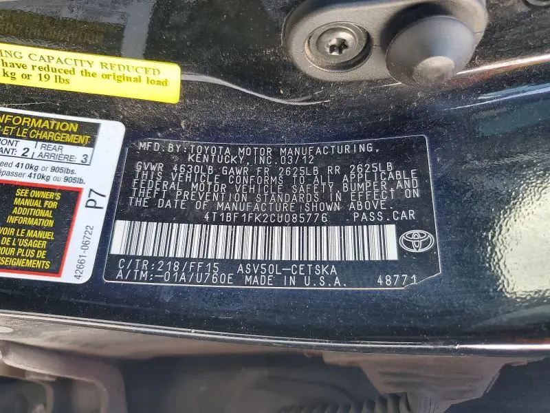 2012 TOYOTA CAMRY SE  