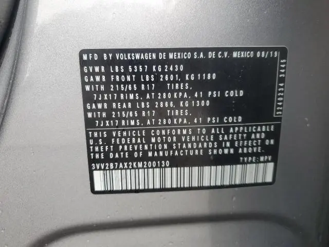 2019 VOLKSWAGEN TIGUAN SE  