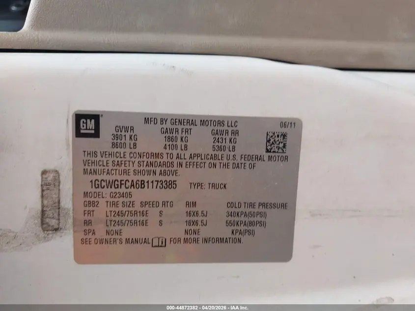 2011 CHEVROLET EXPRESS 2500 WORK VAN