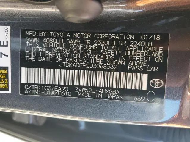 2018 TOYOTA PRIUS PRIME   