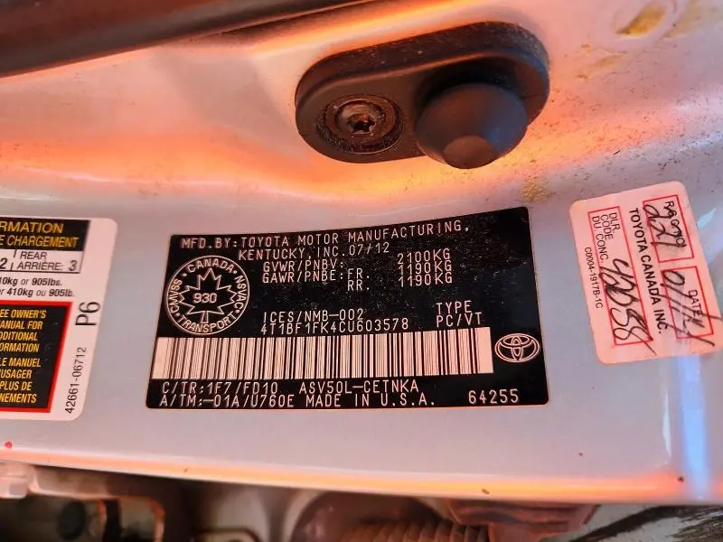 2012 TOYOTA CAMRY L  