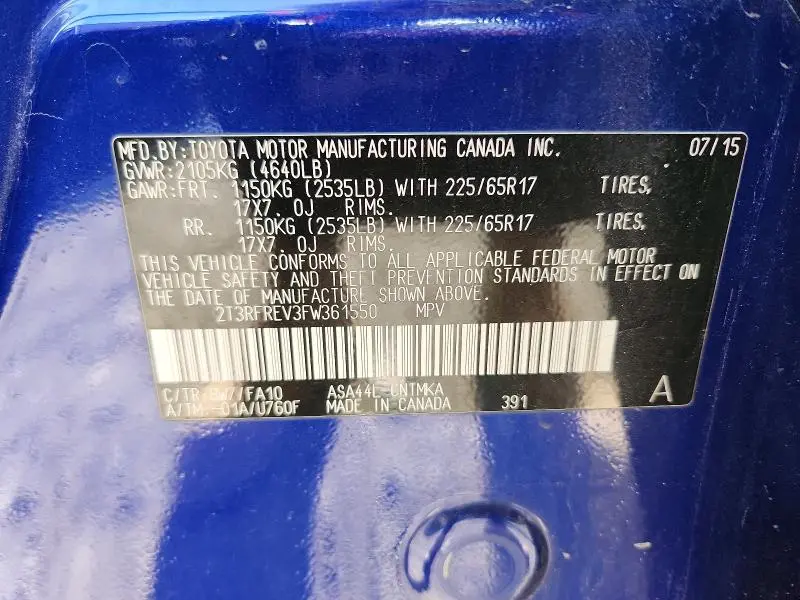 2015 TOYOTA RAV4 XLE  