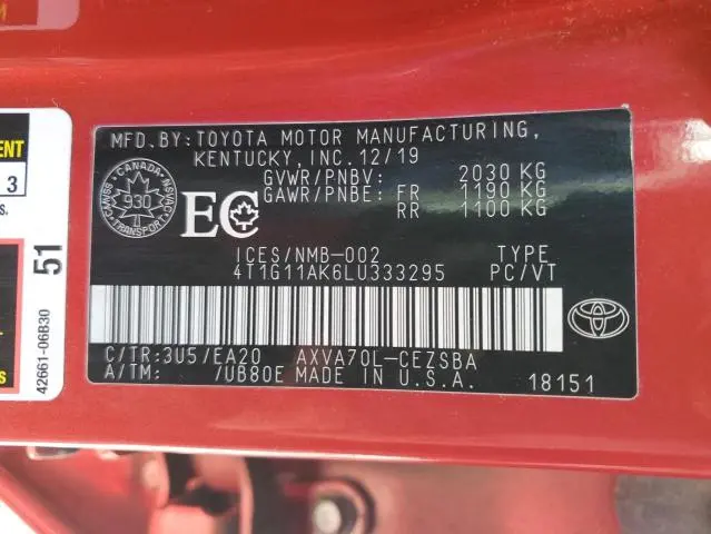 2020 TOYOTA CAMRY SE  