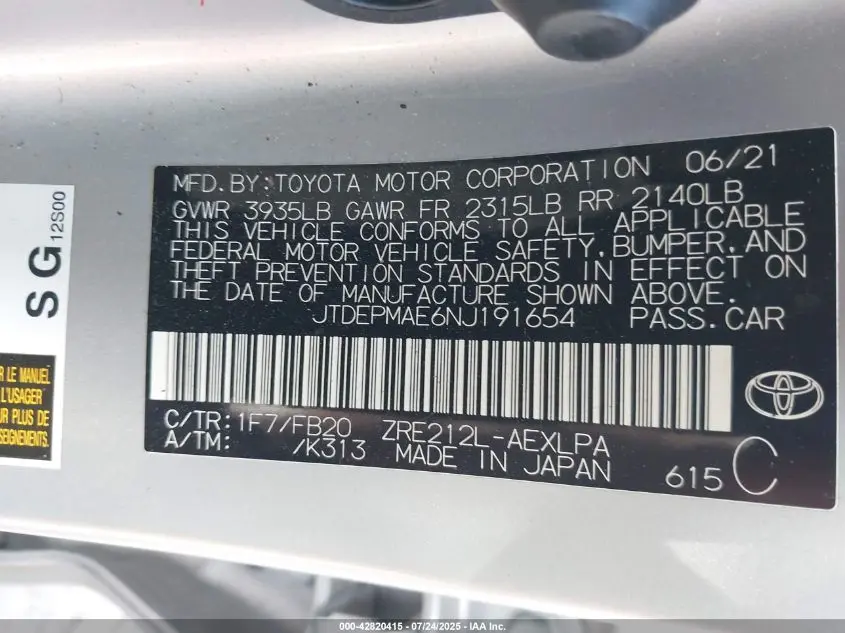 2022 TOYOTA COROLLA LE