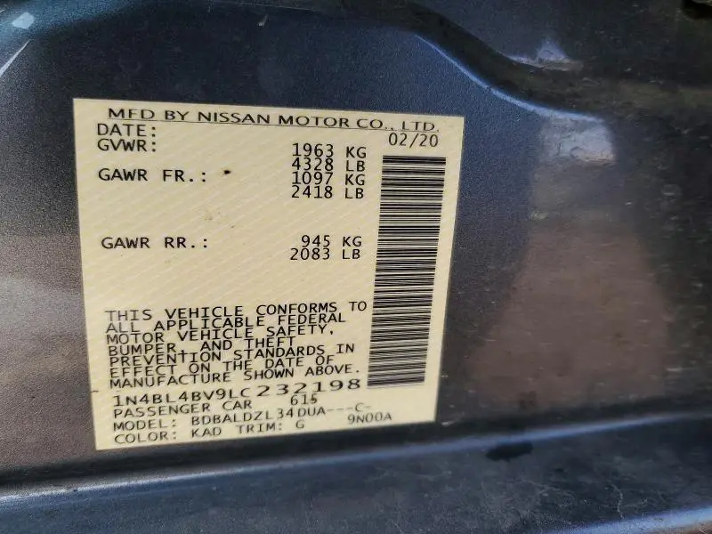 2020 NISSAN ALTIMA S  