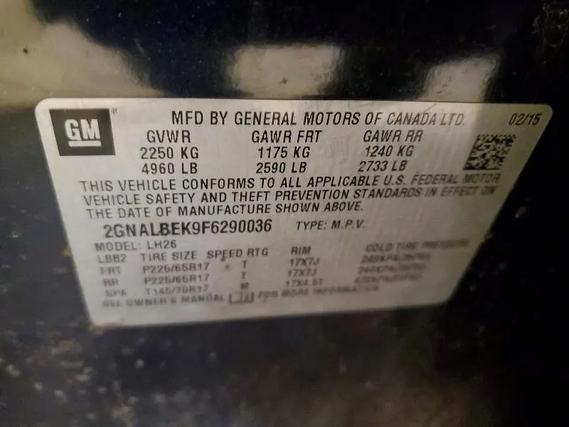 2015 CHEVROLET EQUINOX LT  