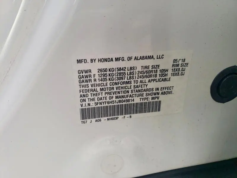 2018 HONDA PILOT EXL  