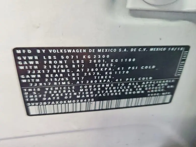 2019 VOLKSWAGEN TIGUAN SE  