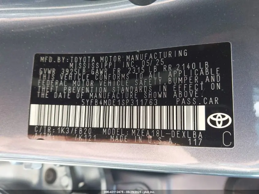 2025 TOYOTA COROLLA LE